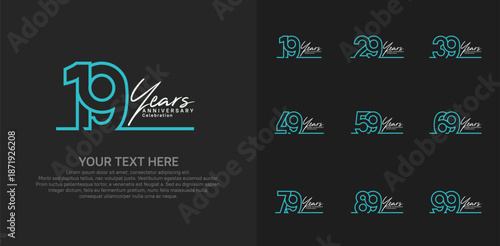 Anniversary logo set vector design, blue and white color for celebration event