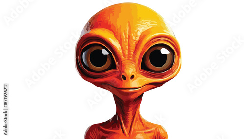 Captivating Close-Up of an Orange Alien with Enormous Eyes.