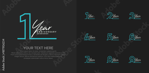 Anniversary logo set vector design, blue and white color for celebration event