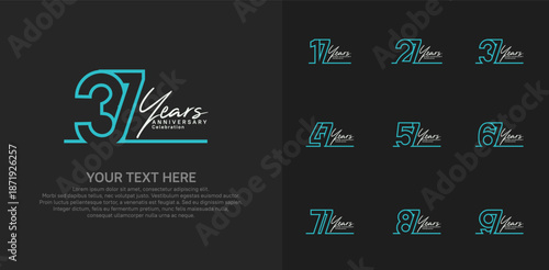 Anniversary logo set vector design, blue and white color for celebration event
