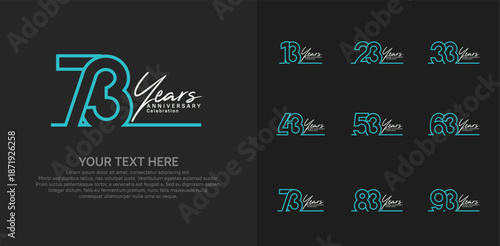 Anniversary logo set vector design, blue and white color for celebration event