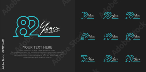 Anniversary logo set vector design, blue and white color for celebration event