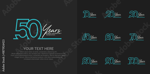 Anniversary logo set vector design, blue and white color for celebration event