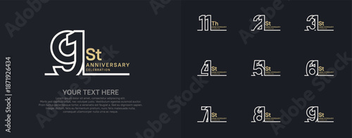 Anniversary logo set vector design, gold and silver color for celebration event
