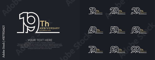 Anniversary logo set vector design, gold and silver color for celebration event