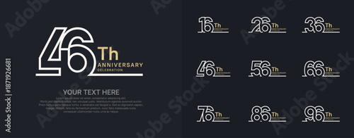 Anniversary logo set vector design, gold and silver color for celebration event