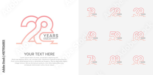 Anniversary logo set vector design, pink color for celebration event