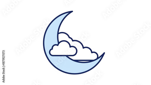 A minimalist vector graphic of a crescent moon with clouds in a simple design