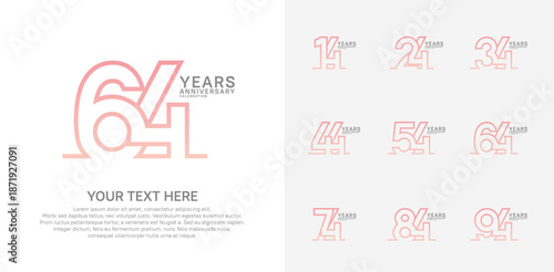 Anniversary logo set vector design, pink color for celebration event