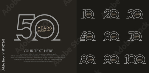 Anniversary logo set vector design, brown and gray color for celebration event