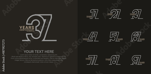Anniversary logo set vector design, brown and gray color for celebration event