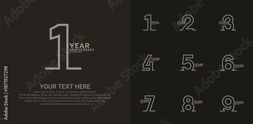 Anniversary logo set vector design, brown and gray color for celebration event