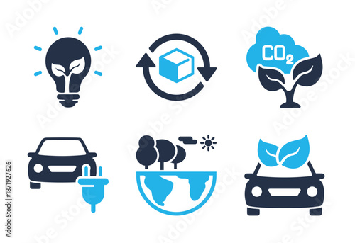 Environmental Initiatives and Green Transportation icon set. Solid glyph series icons