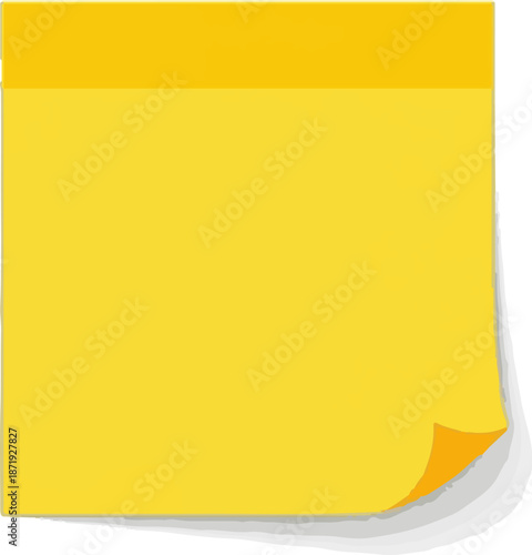 A blank yellow sticky note with a curled corner and shadow