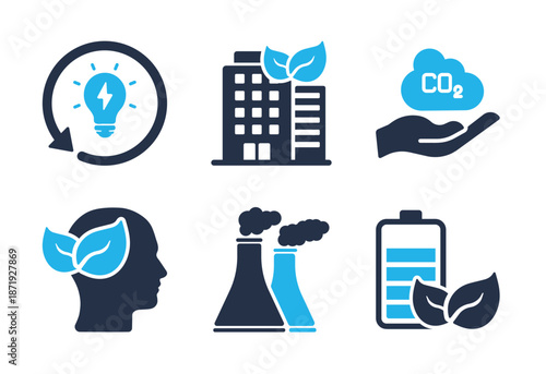 Renewable Energy and Industrial Sustainability icon set. Solid glyph series icons