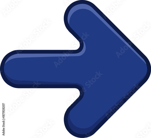 A blue, cartoon-style arrow points right with a subtle gradient and dark outline