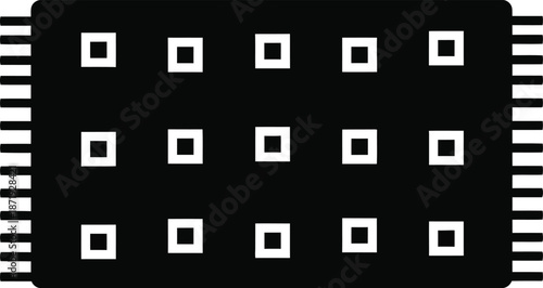 Minimalist black silhouette icon of a rectangular rug with fringe and square pattern