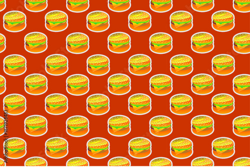 Burger seamless pattern background. Humburger or cheeseburger pattern. Burger fast food pattern background. 