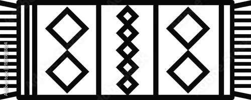 Minimalist black and white outline icon of a decorative rug with geometric patterns