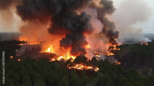 Wallpaper Mural Dramatic Wildfire Smoke Plumes Rise Above Forested Landscape During Intense Fire Season Igniting Dangers and Environmental Concerns Torontodigital.ca