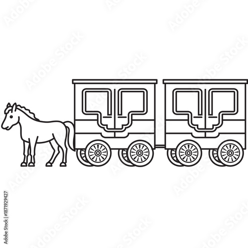 Elegant horse and carriage line art for historical themes, wedding branding, or romantic travel content with classic silhouette.