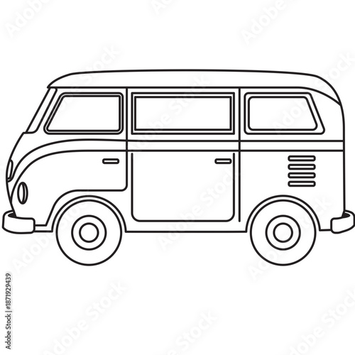 Iconic camper van line art for road trip apps, outdoor lifestyle branding, or vintage travel content with nostalgic charm.