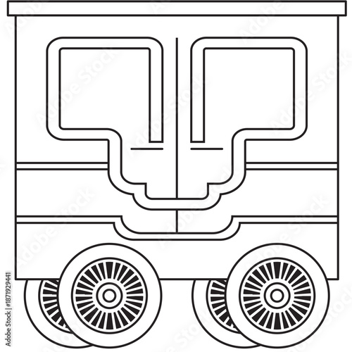 Solid line train car icon for logistics, public transport apps, or urban mobility branding with functional modern structure.