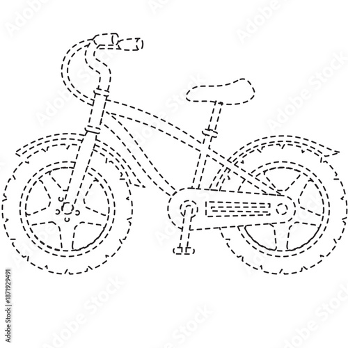 Dynamic dotted line BMX bike icon for extreme sports apps, youth culture, or stunt branding with agile frame design.