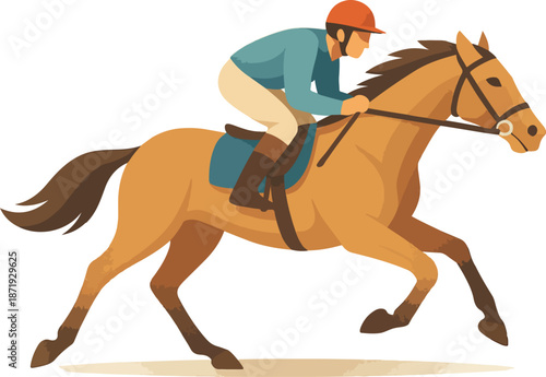 Jockey riding a galloping horse in a race Keywords: jockey, horse, racing, equestrian, sport