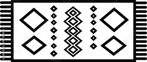 Minimalist black and white carpet icon featuring ethnic geometric diamond pattern
