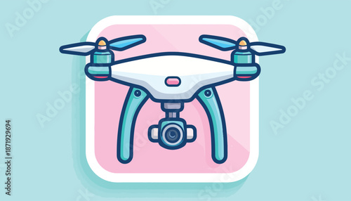 Cartoon Drone with Camera on Pink Background.
