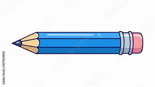 A cartoon blue pencil with a sharpened point and a pink eraser