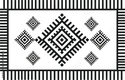 Black and white ethnic geometric pattern for rug or textile design background