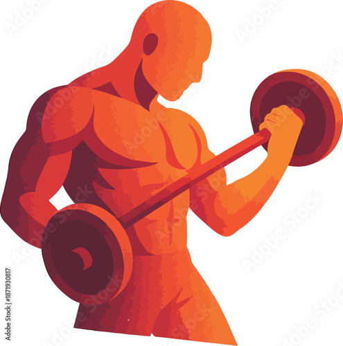 Muscular man lifting barbell with orange gradient male