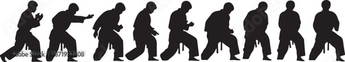 Silhouette of a man running in different poses sequence