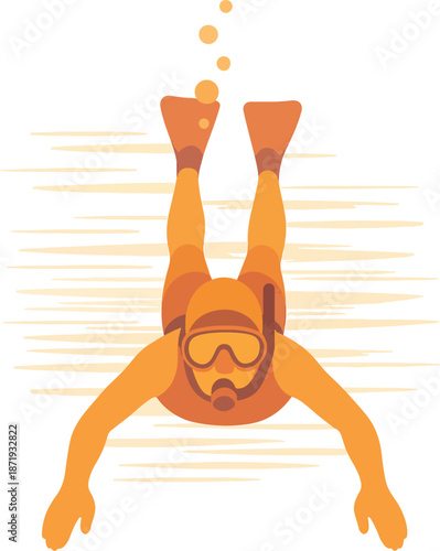 Snorkeler Swimming Underwater with Bubbles Keywords: snorkeling, swimmer, underwater, diving