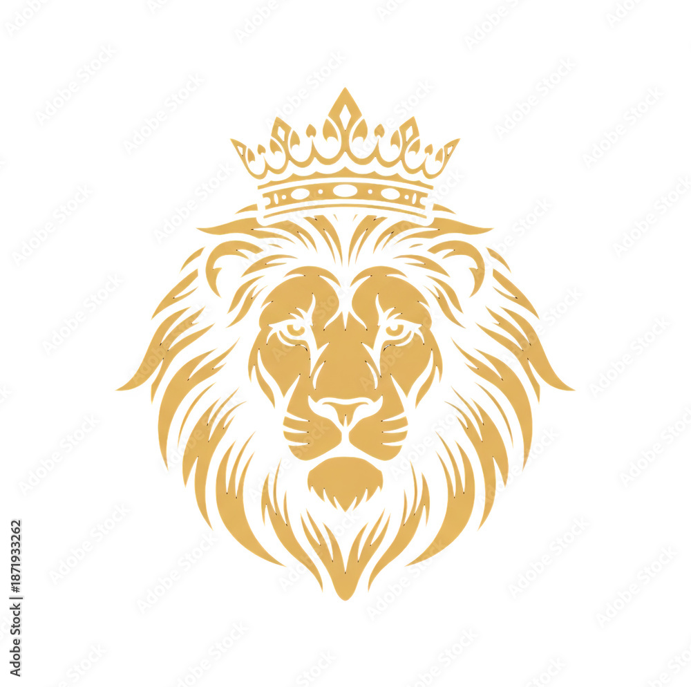 Obraz premium Golden Lion Head Emblem With Royal Crown On Black Background Majestic Regal Symbol