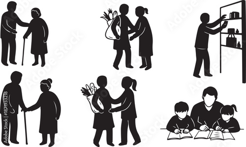 Silhouette illustrations of people helping each other