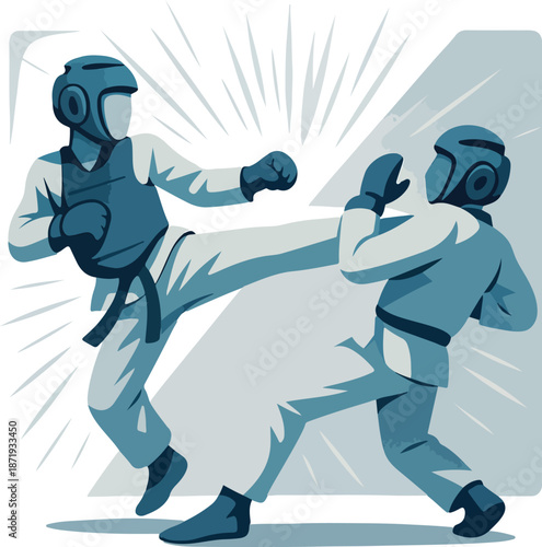 Two martial artists sparring in a fight martial arts