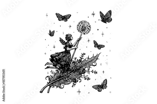 Whimsical Fairy Flying with Dandelion Seeds