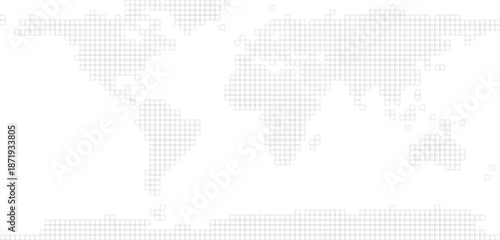 Simplified world vector map with square grid (PPT-compatible & fully editable)