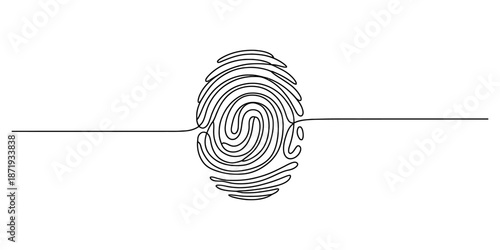 Continuous line drawing of a fingerprint representing identity and security Vector, illustration