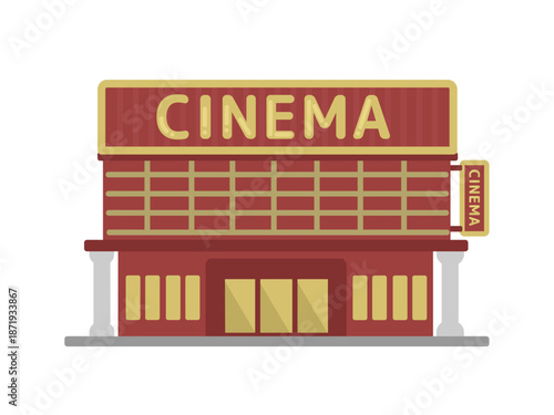 クラシックな配色の映画館外観イラスト