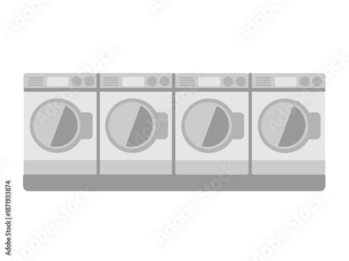 横に4台並んだコインランドリーの洗濯機イラスト