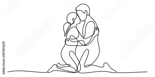 A beautiful minimalist continuous line drawing depicting a loving couple in an intimate embrace Vector, illustration