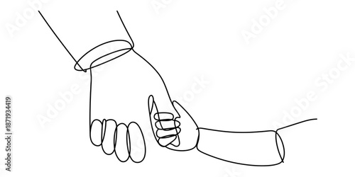 Continuous line art depicting the bond between adult and child hands holding each other Vector, illustration