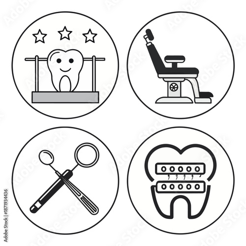 Dental care icons set in a clean and modern style featuring dental tools and equipment
