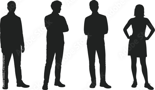 Four Business People Silhouettes in Professional Poses vector illustration