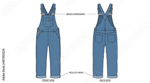 Stylish Denim Overalls Design Illustration for Fashion Enthusiasts in Creative Studio Environment