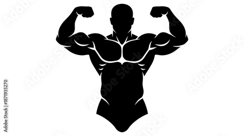 Dynamic Silhouette of a Muscular Man Flexing in a Studio Environment – Graphic Illustration